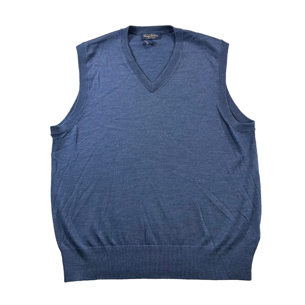 Brooks Brothers Sweater Vest Mens Large Blue Saxon Wool V-Neck Solid Classic